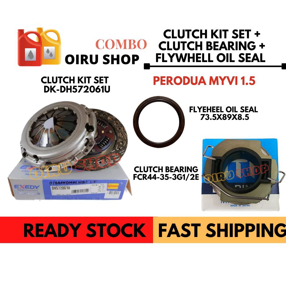 EXEDY Clutch Kit Set + Clutch Bearing + Flywheel Oil Seal For Perodua