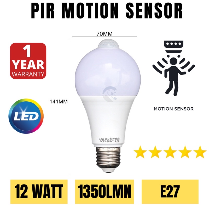 12WATT LED SENSOR BULB/ PIR MOTION SENSOR LED BULB /LAMPU SENSOR