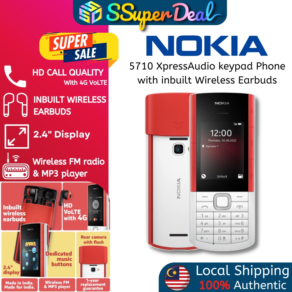 Nokia 5710 XpressAudio keypad Phone, with inbuilt Wireless Earbuds, MP3  Player, Wireless FM Radio, Dedicated Music | Shopee Malaysia