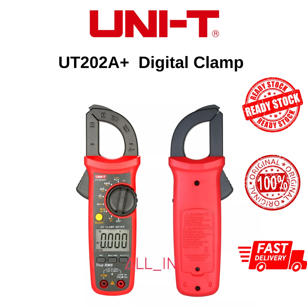 UNI-T UT202A+ Digital AC Clamp Meter Current 600A | Shopee Malaysia