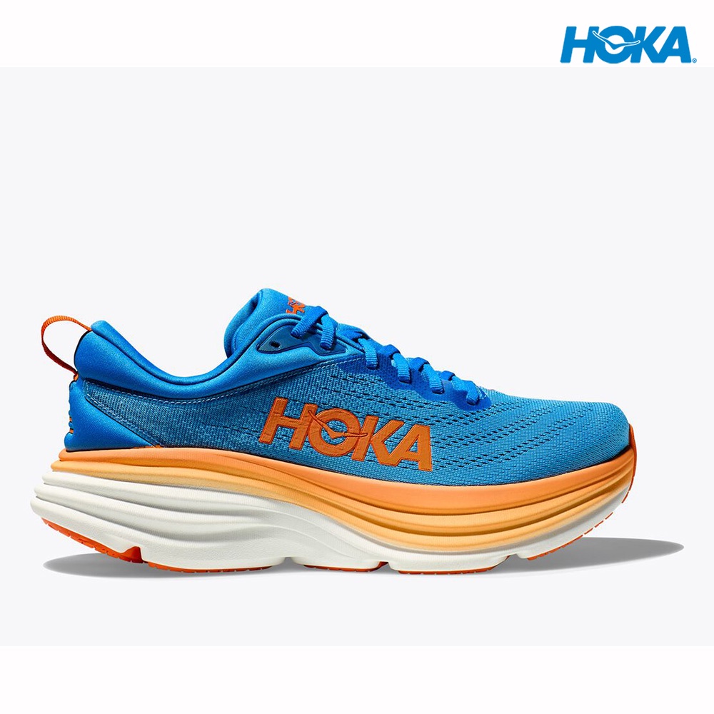 hoka men bondi 8 wide running shoes - coastal sky / vibrant orange ...