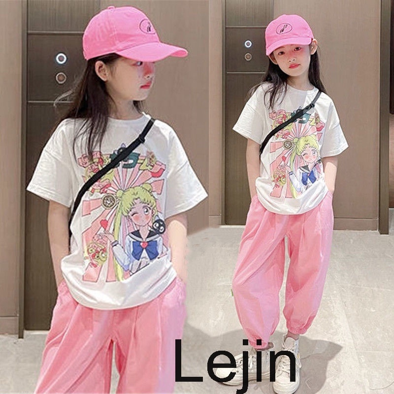 Kids Girl Suit Short Sleeve Tshirts + Pants Girls Clothing Sports Suit