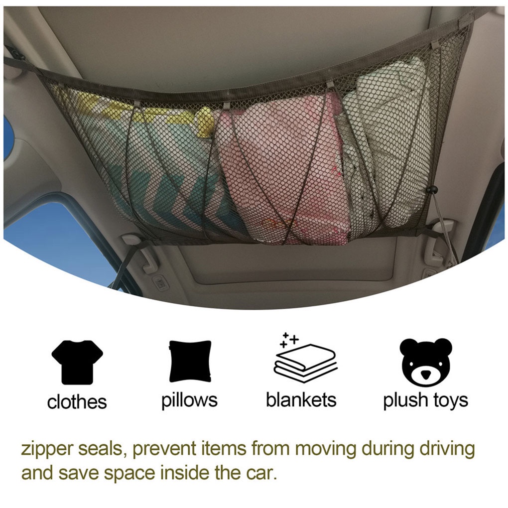 Portable Car Ceiling Storage Net Mesh Bag Vehicle Roof Storage Net Car ...