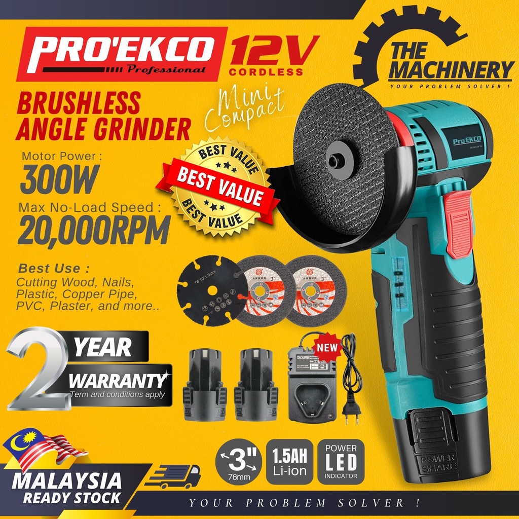 THEMACHINERY PROEKCO / FOX 12V 80mm 3" Mini Grinder Set Cordless Grinder Mesin Canai Grinder