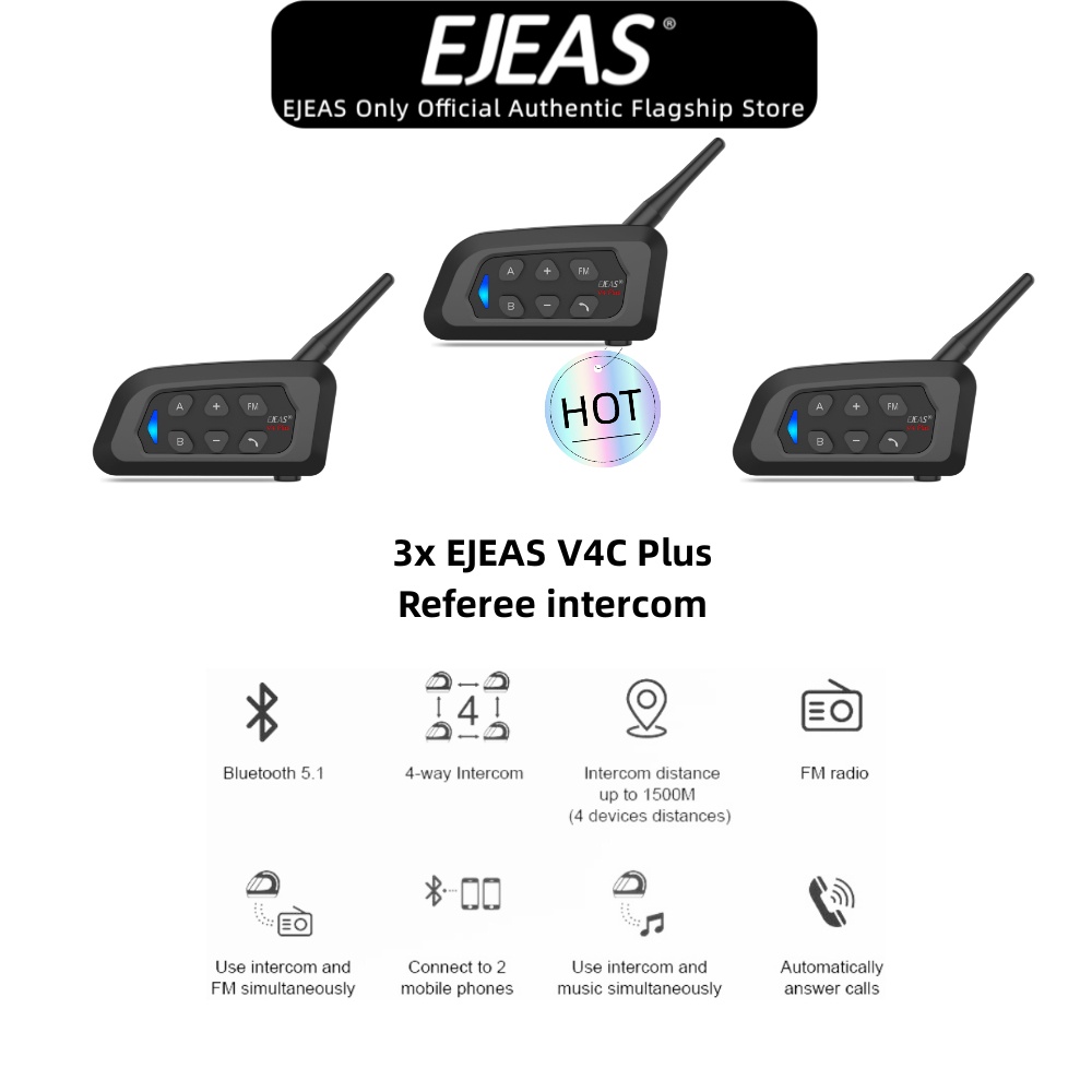 XiNOWy V4C Referee Headset Bluetooth Intercom Full Duplex 1200M Football Soccer Earhook Earphone BT Interphone With FM Radio - 201355758 - View #6