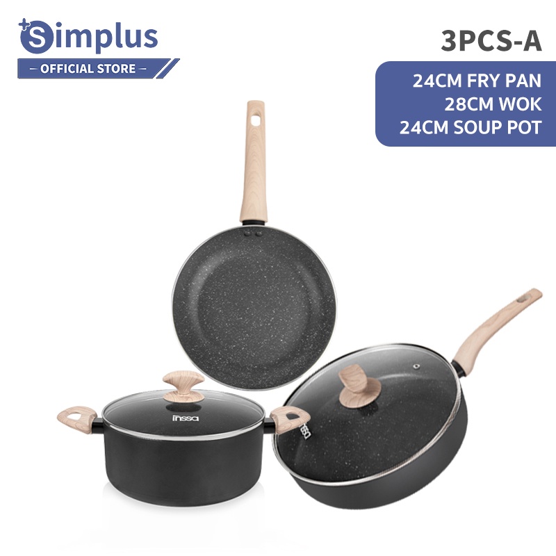 Simplus 24cm Fry Pan/24cm Soup Pot/28cm Wok/18cm Sauce Pot U.S. XYLAN