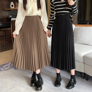 Malaysia stock】satin pleated skirt high waist a line retro long skirt labuh  kembang women skirt vintage skirt woman maxi skirts high waist skirt  muslimah skirts plain skirt