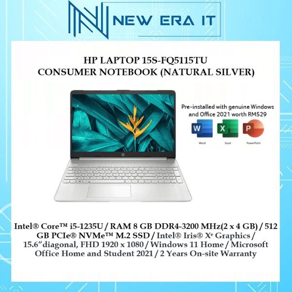 HP 15s-Fq5115TU 15.6'' FHD Laptop Natural Silver ( I5-1235U, 8GB, 512GB ...