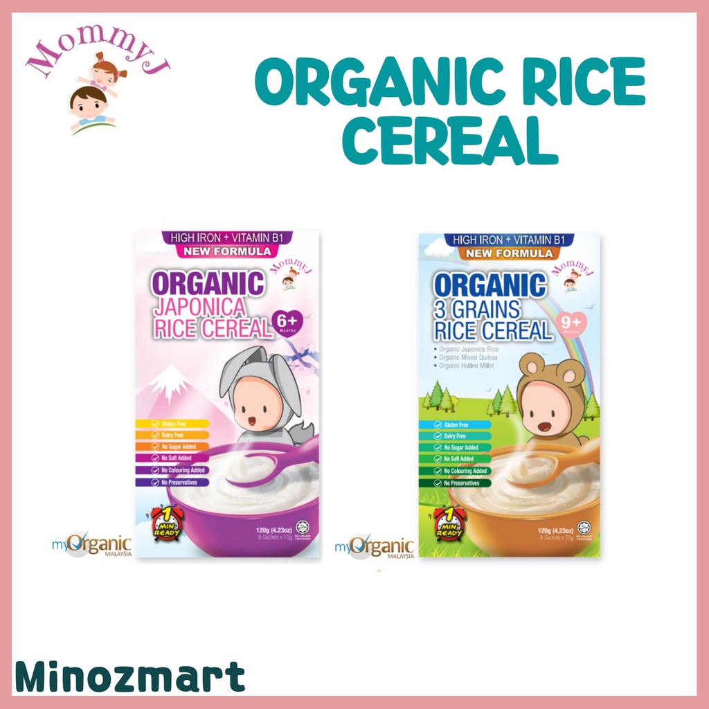 MommyJ Organic Baby Rice Cereal New Formula with Iron Fortified ...