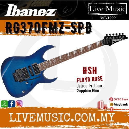 Ibanez RG370FMZ - Solid Body Electric Guitar - Sapphire Blue (RG370-FMZ /  RG370FMZ-SPB )