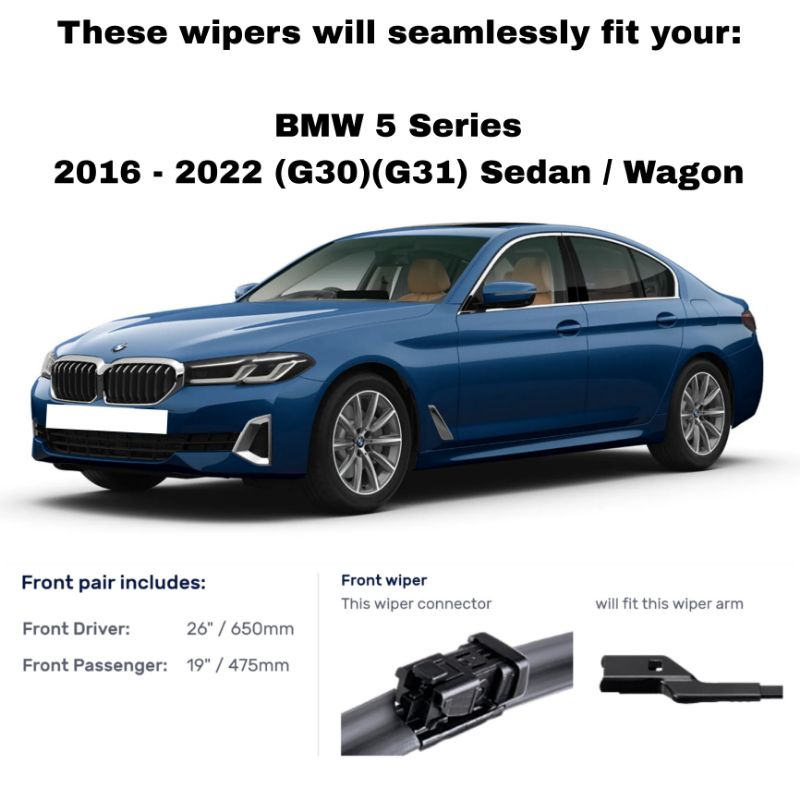 KIPRO ® Bmw 5 Series Silicone Wiper - G30 G31 F11 F10 F07 Windshield ...