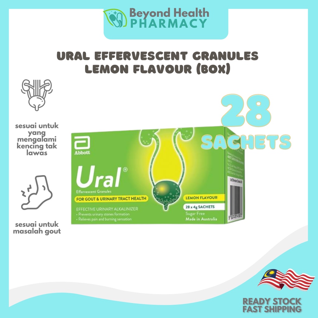ABBOTT URAL EFFERVESCENT GRANULES LEMON FLAVOUR SUGAR FREE 1 BOX (28