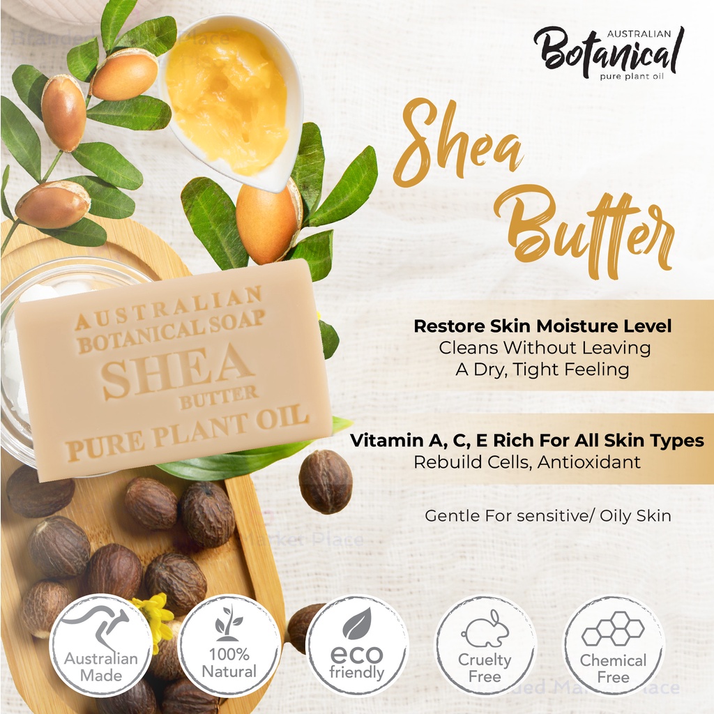 Australian Botanical Soap Shea Butter 200g Organic Sabun Mandi Body