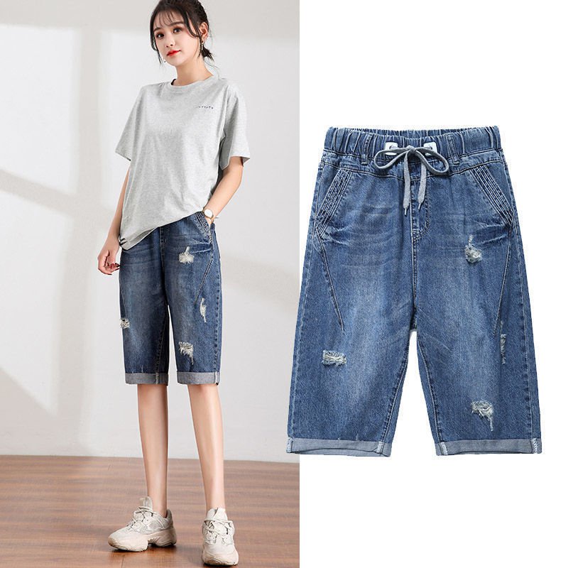 （ready stock）Denim shorts 牛仔短裤 女 高腰 宽松 卷边 直筒五分裤 Denim shorts Women's ...