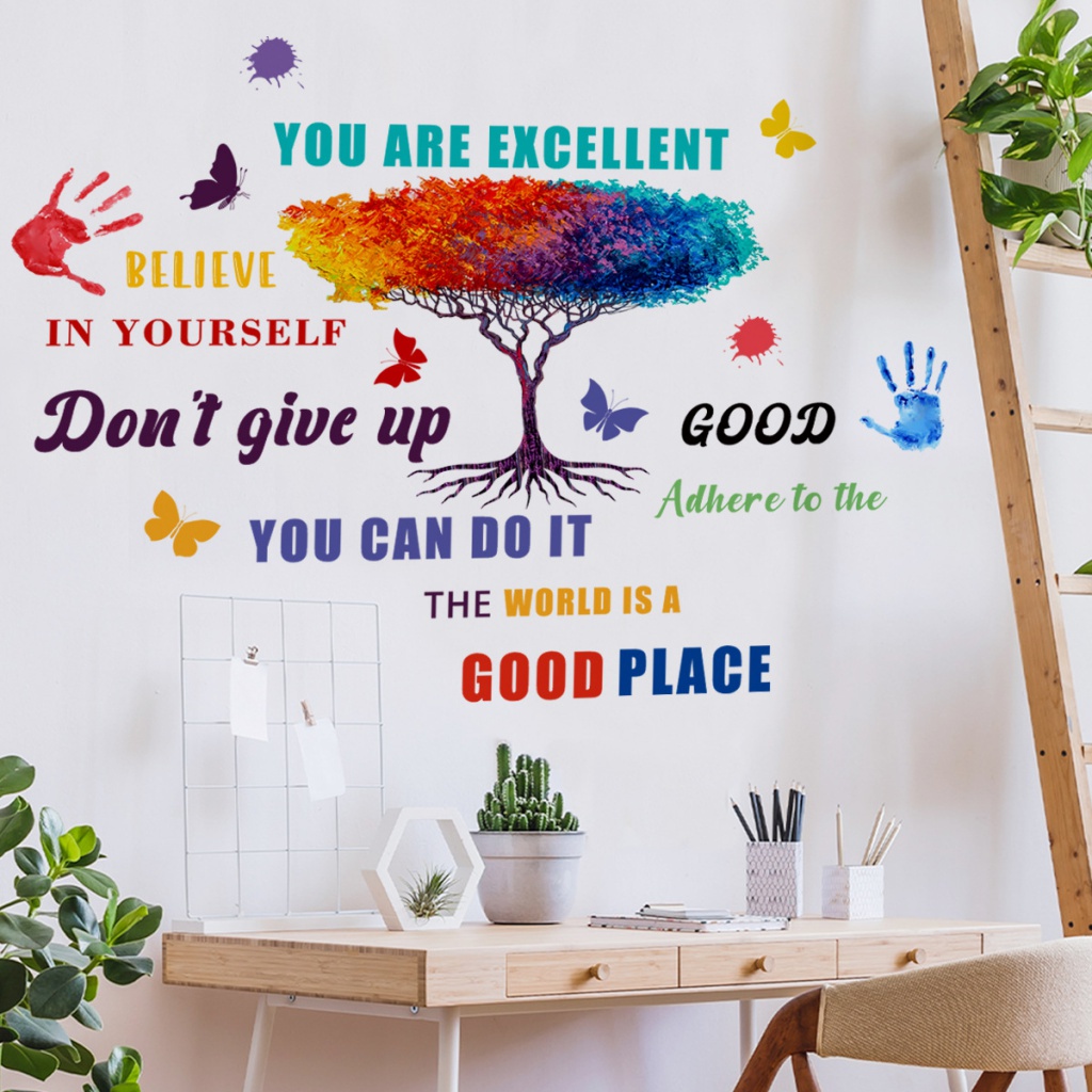 Inspirational Slogan Small Tree Wall Stickers Children's Room Desk ...