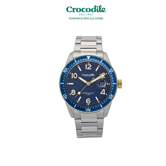 Crocodile Japan Quartz Date Luminous Leather Stainless Steel Case