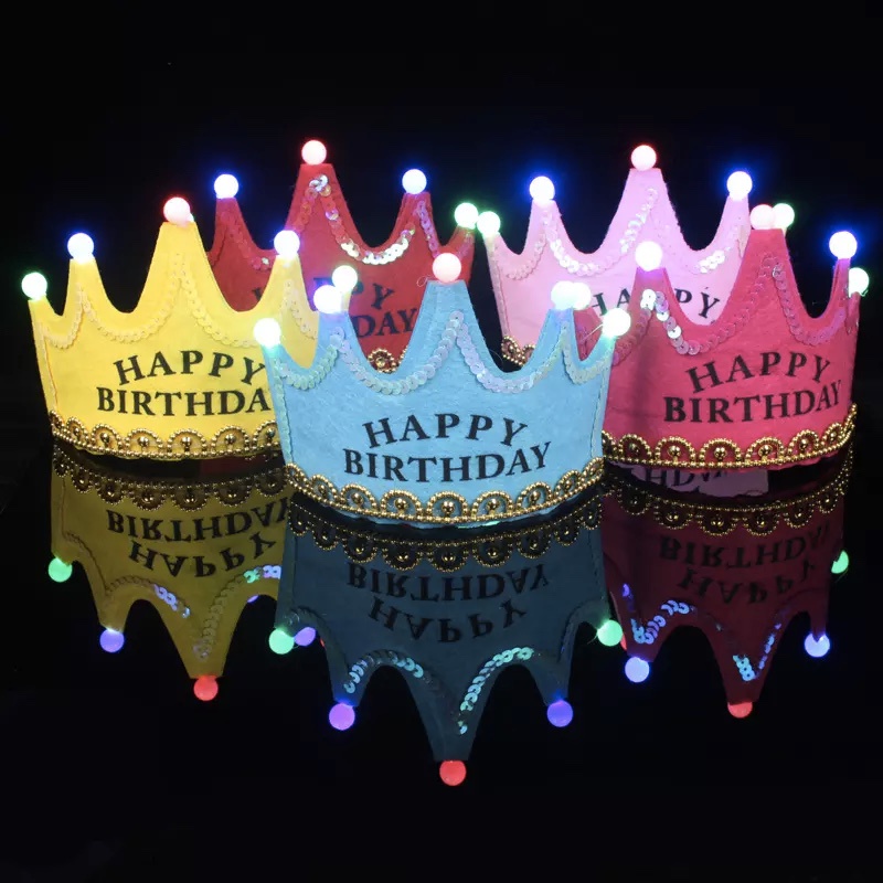 Happy Birthday Children LED Crown Party Hat Sequin Decor Supplies