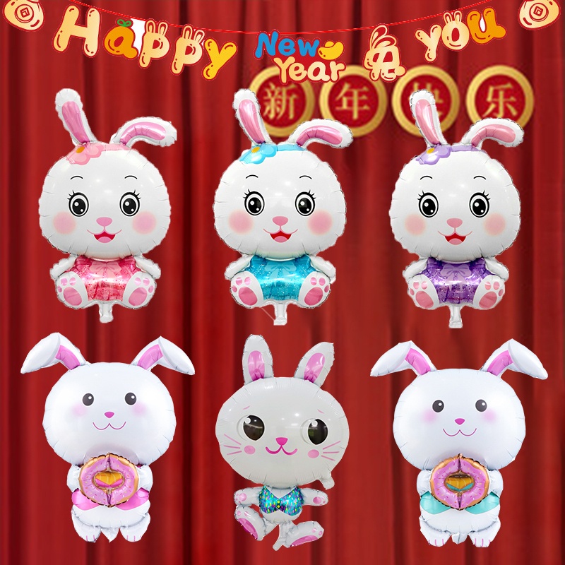 1Pc Cute Rabbit Foil Balloon Cartoon Animal Purple Pink Blue Rabbit ...