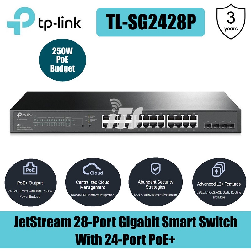 TP-Link JetStream 28-Port Gigabit Smart Switch with 24-Port PoE+ (TL ...