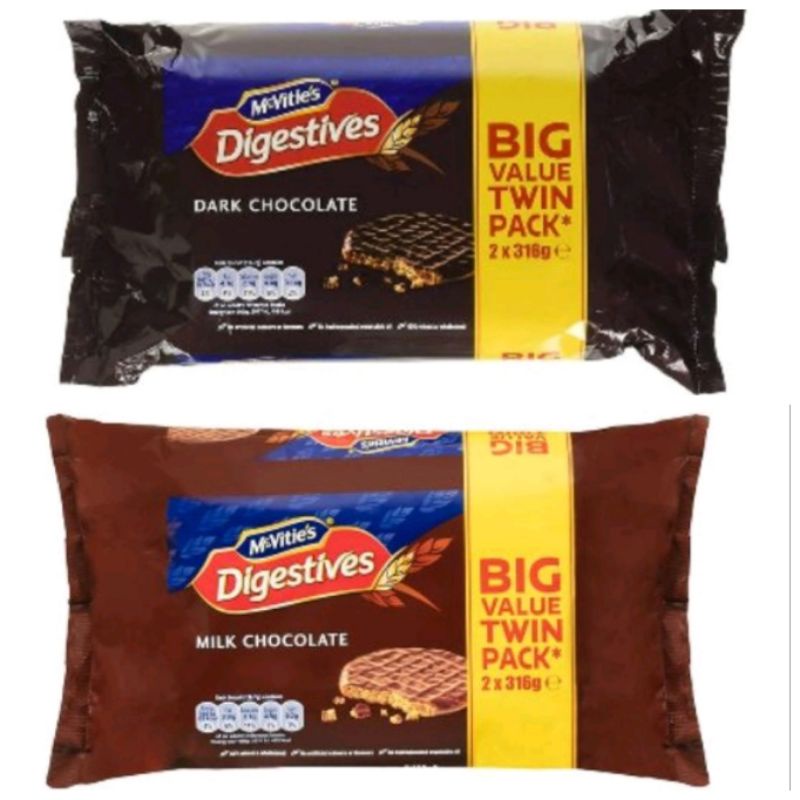 McVities Digestive Biscuits Twin Pack (Milk Chocolate / Dark Chocolate ...