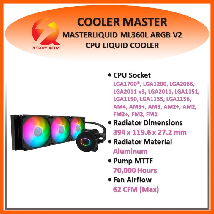 COOLER MASTER MASTERLIQUID ML360L ARGB V2 AIO CPU LIQUID COOLER/ CPU
