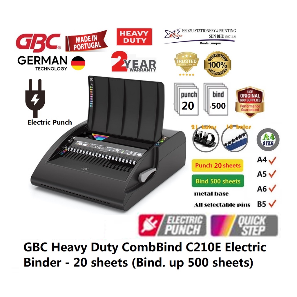 GBC Heavy Duty Electric Comb Binding C210E 20 sheets (binding machine