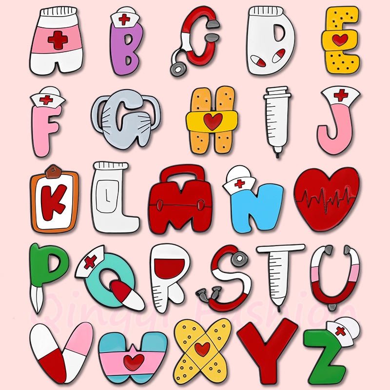 A-Z Letter Enamel Pin Creative Colorful 26 Letters Stethoscope Medical ...