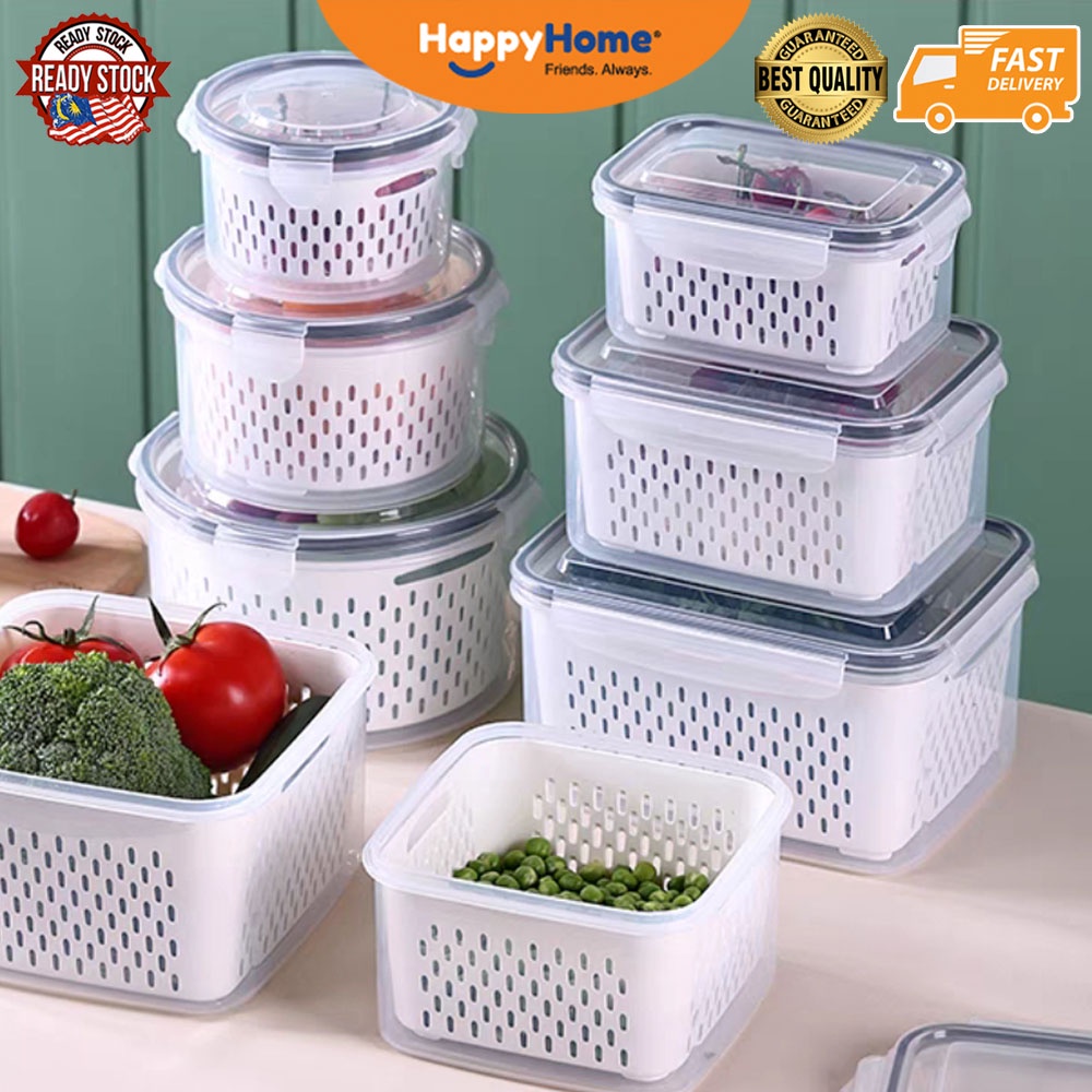 38762 AIRTIGHT ROUND & RECTANGULAR DRAINING CRISPER FOOD CONTAINER ...