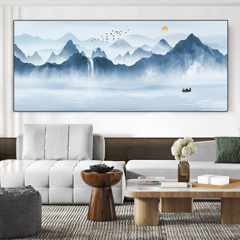 Modern Dropship Home Decor Canvas Painting Blue Color Landscape Wall Art One Piece Poster and 