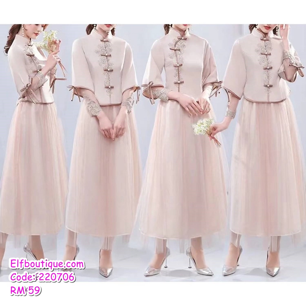 READY STOCK Woman Short Sleeve Chinese Style Retro Bridesmaid Gown