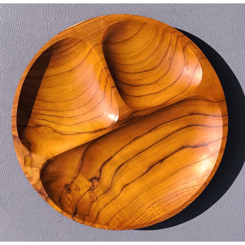 [Raya 2024] KAYU Children's Dinner Plate/baby 3piece Teak Wood Round