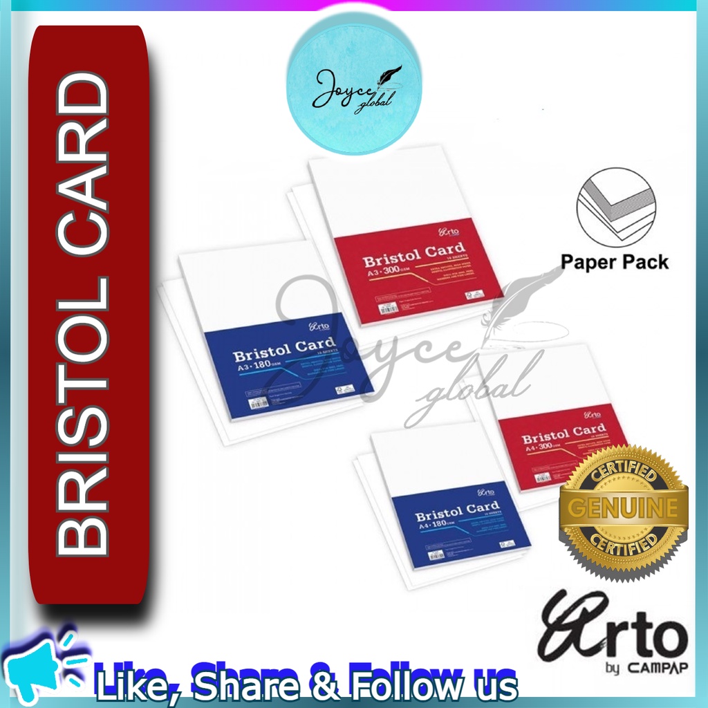 Campap Arto Bristol Smooth Paper Card Pack (A4/A3, 180GSM/300GSM, 10 Sheets, German Paper) 5.0