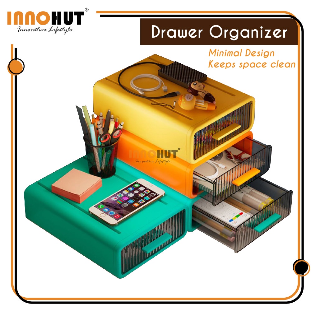 [1PC] Innohut Stackable PP Drawer Storage Box Stationery Space Saver ...