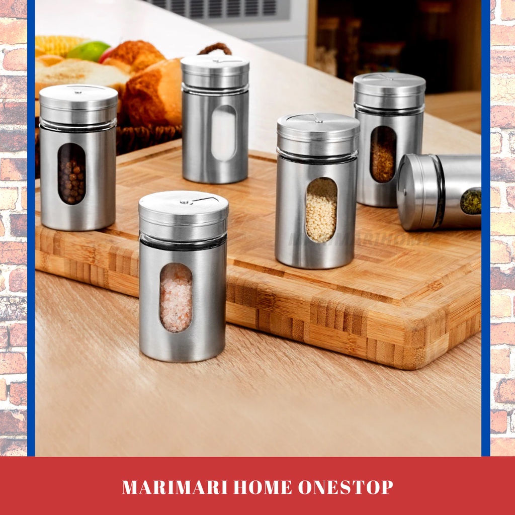 Glass Seasoning Bottle With Stainless Steel Layer Condiment Bottle Salt Sugar Pepper Dispenser 3510