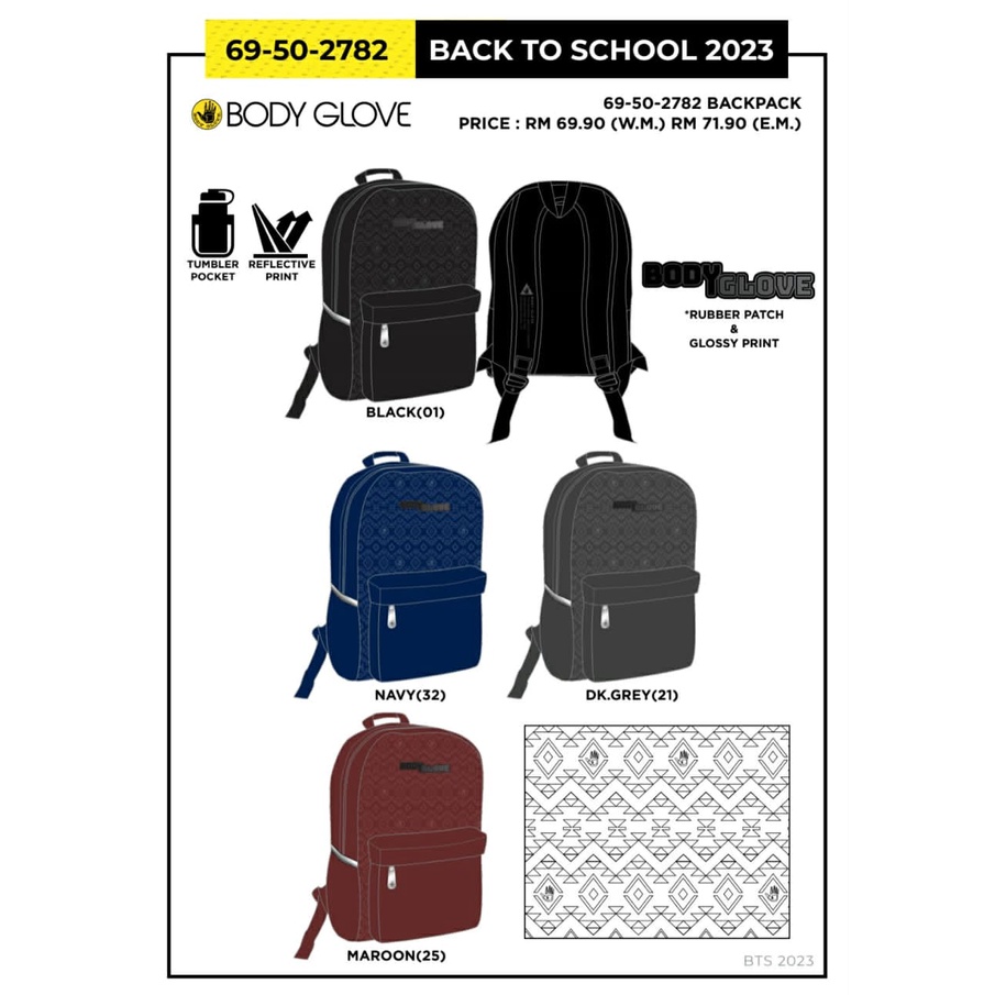 Body Glove Backpack Bag 6950-2782 Series or Beg Sekolah Jenama Body ...