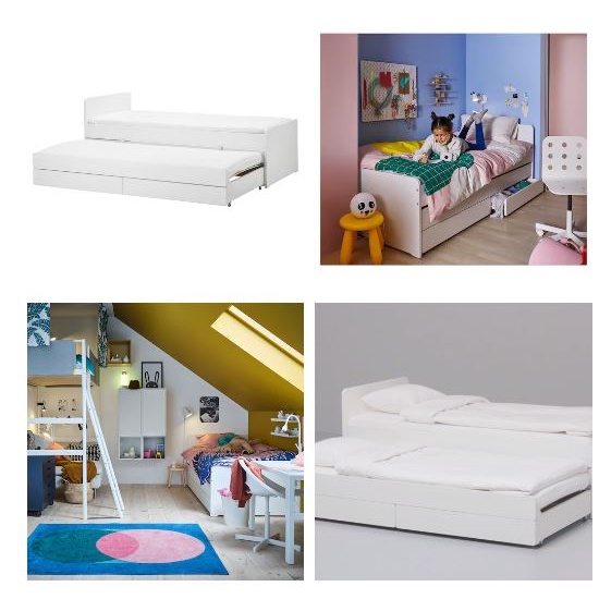 SLAKT Bed frame with underbed and storage and extra underbed with