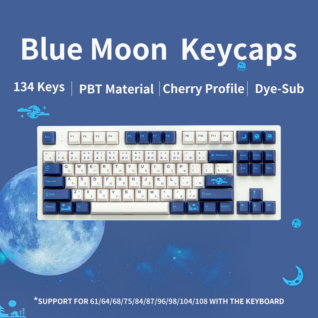 Blue Moon Keycaps | 134 Keys | Cherry Profile | PBT Dye-Sub | Royal ...