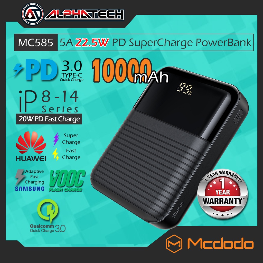 (1 Year Warranty) Mcdodo MC585 10000mAh 5A 22.5W Huawei SuperCharge