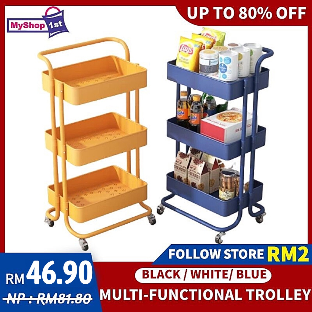 Rak Troli 3 Tier Multi-functional Metal Trolley Storage Rack Office ...