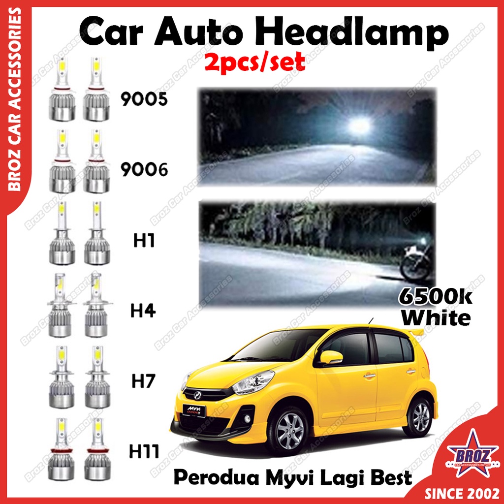For Perodua Myvi Lagi Best C6 Car Headlight Head Lamp LED White Light Bulb 6500k Lampu Besar