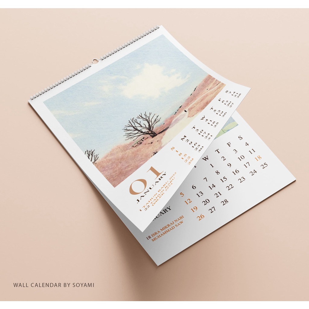 A3 Watercolor Wall Calendar 01 Scenery 2025 Aesthetic Premium Quality ...