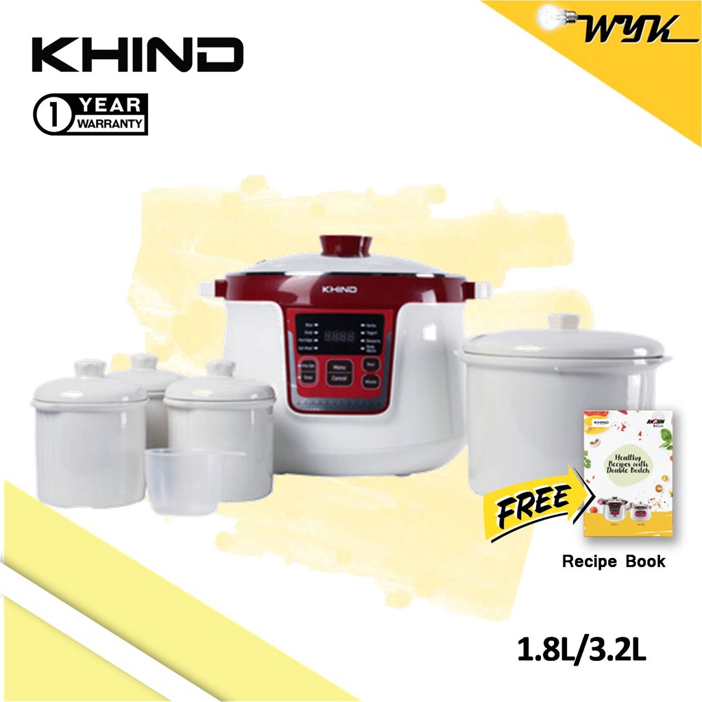 KHIND 1.8L/3.2L Double Boiler DB18N/DB32N * FREE Ceramic Pots , Recipe