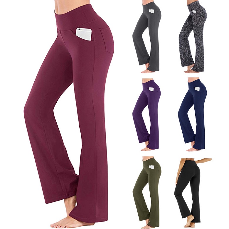 women wide-leg pants high waist yoga pants with pockets plus size  stretchable causal trousers fit flare pants