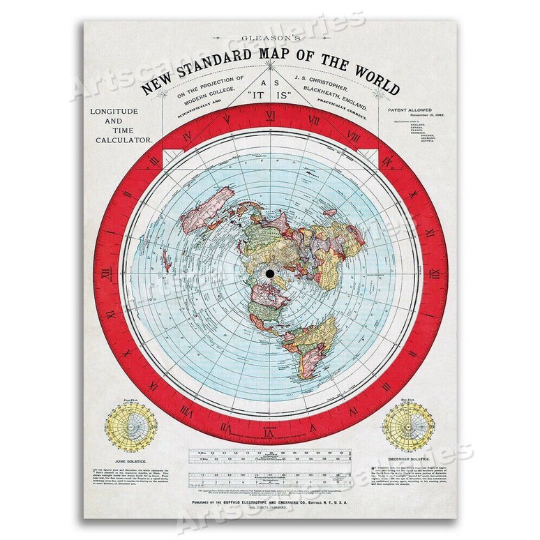 New Standard Map The World Alexander Gleason 1892 Flat Earth Map Globe ...