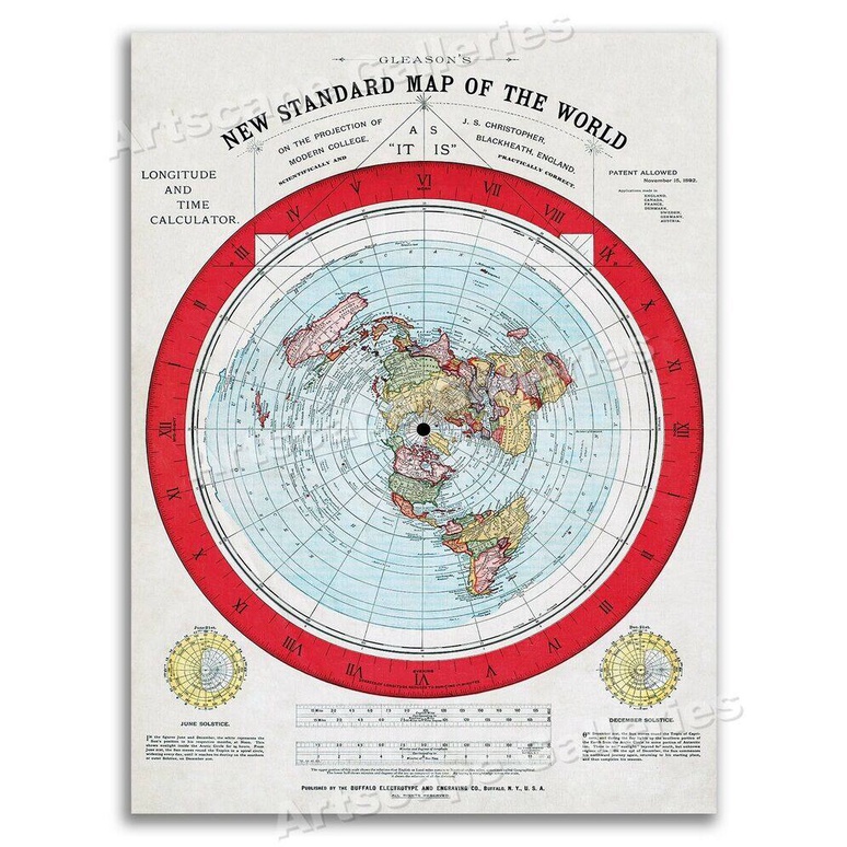 thumbnail image 2 of Gleason's 1892 Flat Earth Map - New Standard Map Of The World (Reproduction Print) 2 of 6