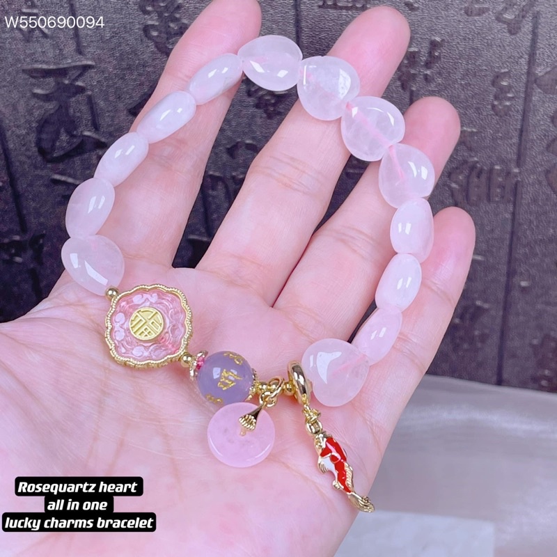 (wikacharms) rosequartz heart all in one lucky charms bracelet | Shopee ...