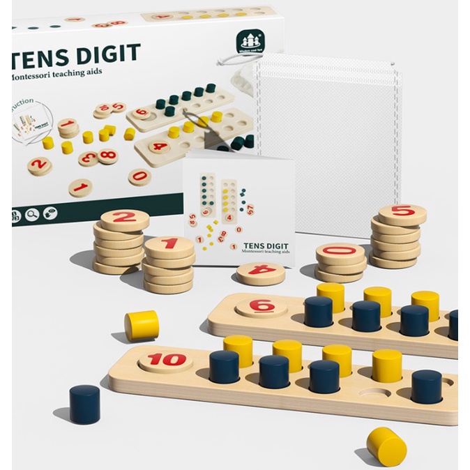Tens Digit Montessori Math Teaching Aids Counting Pins TEN Frame Board ...