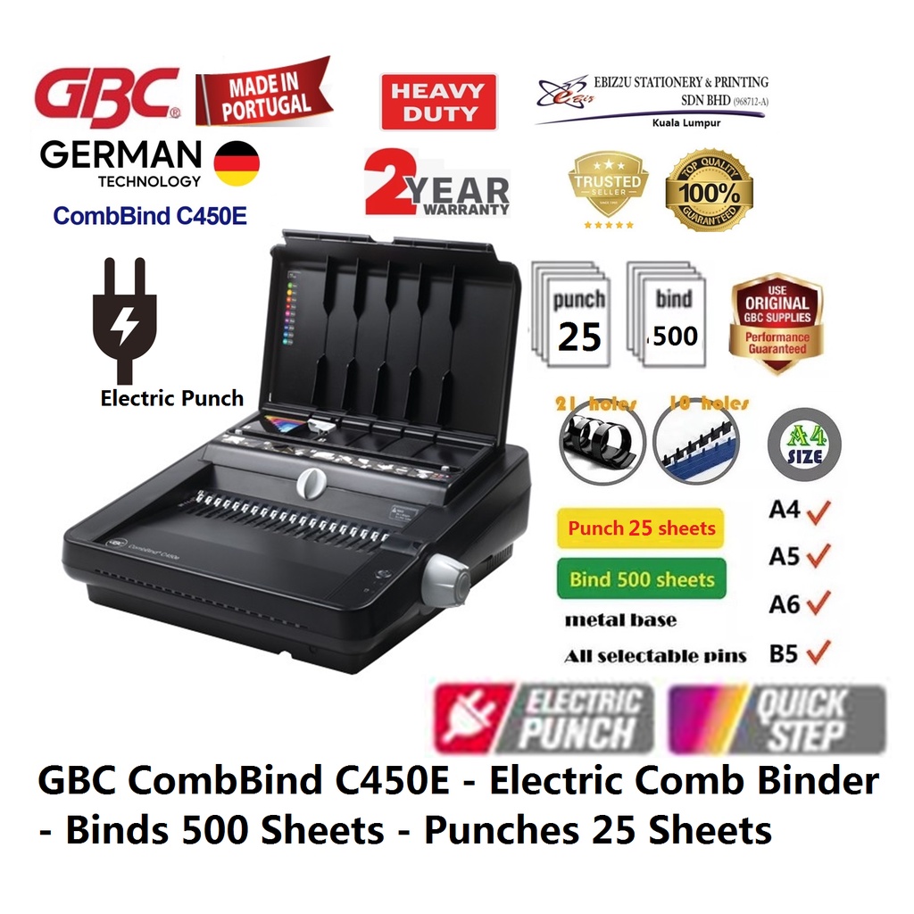 GBC CombBind C450E - Electric Comb Binder - Binds 450 Sheets - Punches ...