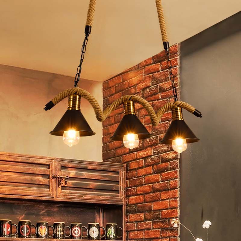 Industrial Style Vintage Water Pipe Hemp Rope Ceiling Lamp Restaurant ...
