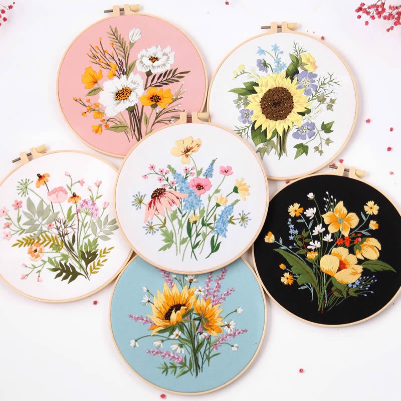 [HEPU] Embroidery materials kit, beginner embroidery kit, flowers ...